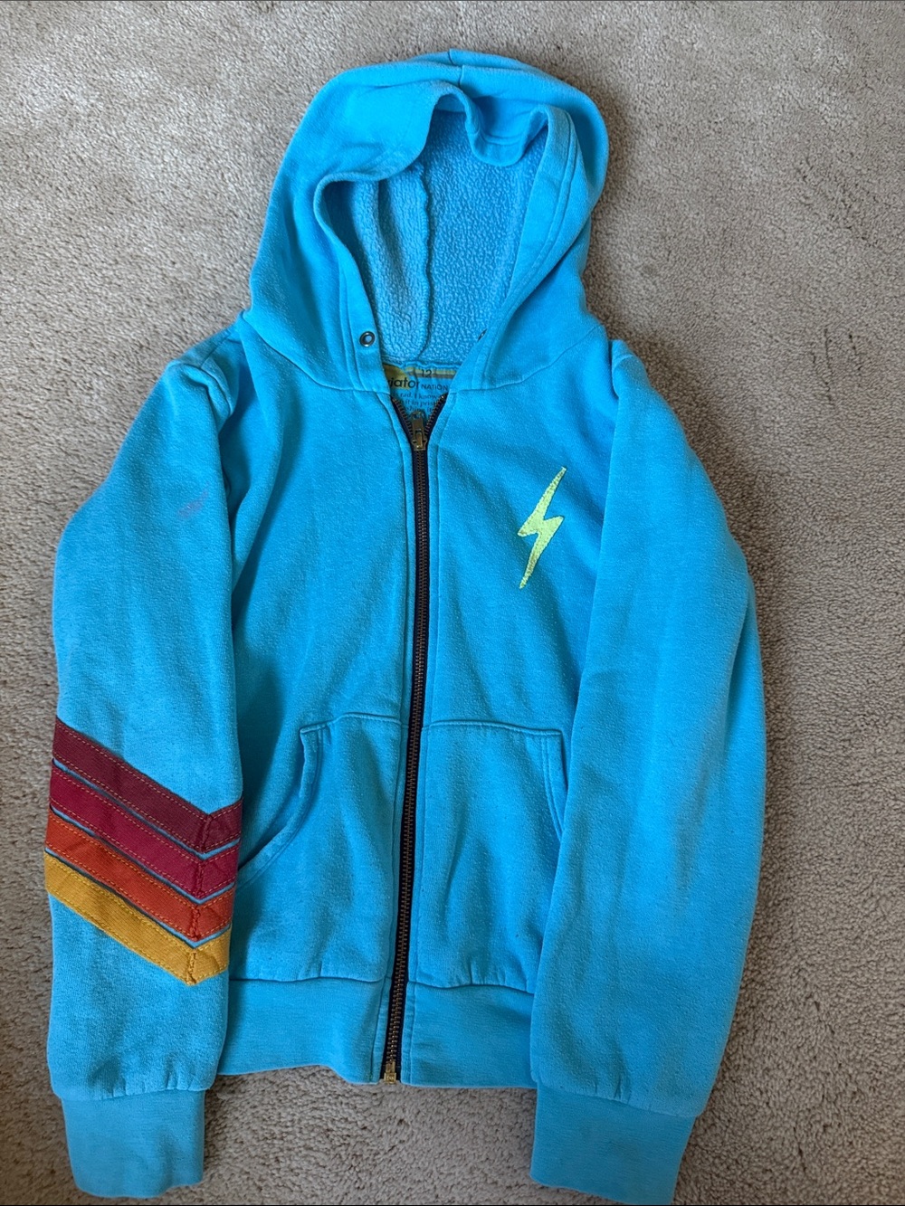 Aviator Nation Light Blue Kids Zip Hoodie with Lightning Graphic